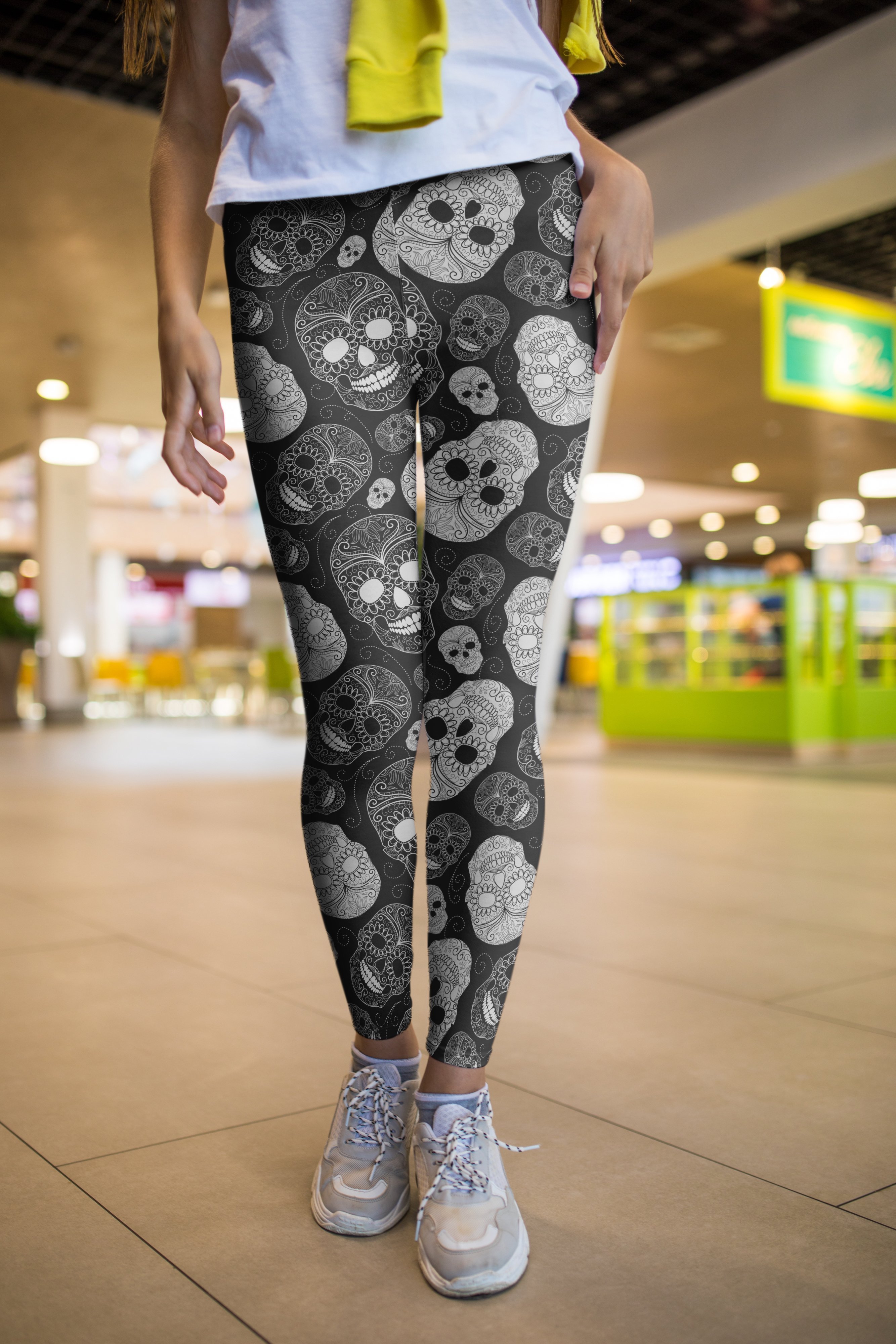 3D All Over Print White Skull Legging