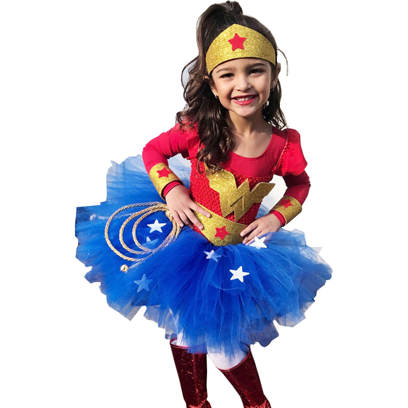 WonderWoman Costume Kids Dress Girls Superhero Costume Children Halloween Costume for Kids alx