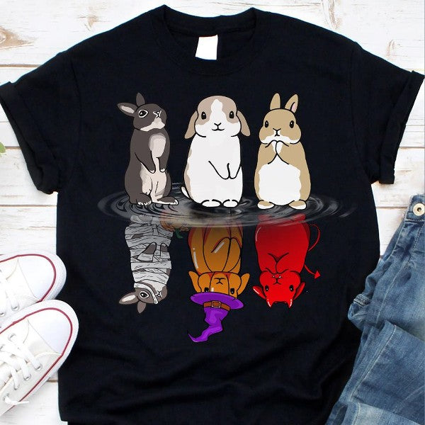 Bunny Halloween Classic T-Shirt Rabbits Water Mirror Reflection Shirt Halloween Shirt Halloween Costume