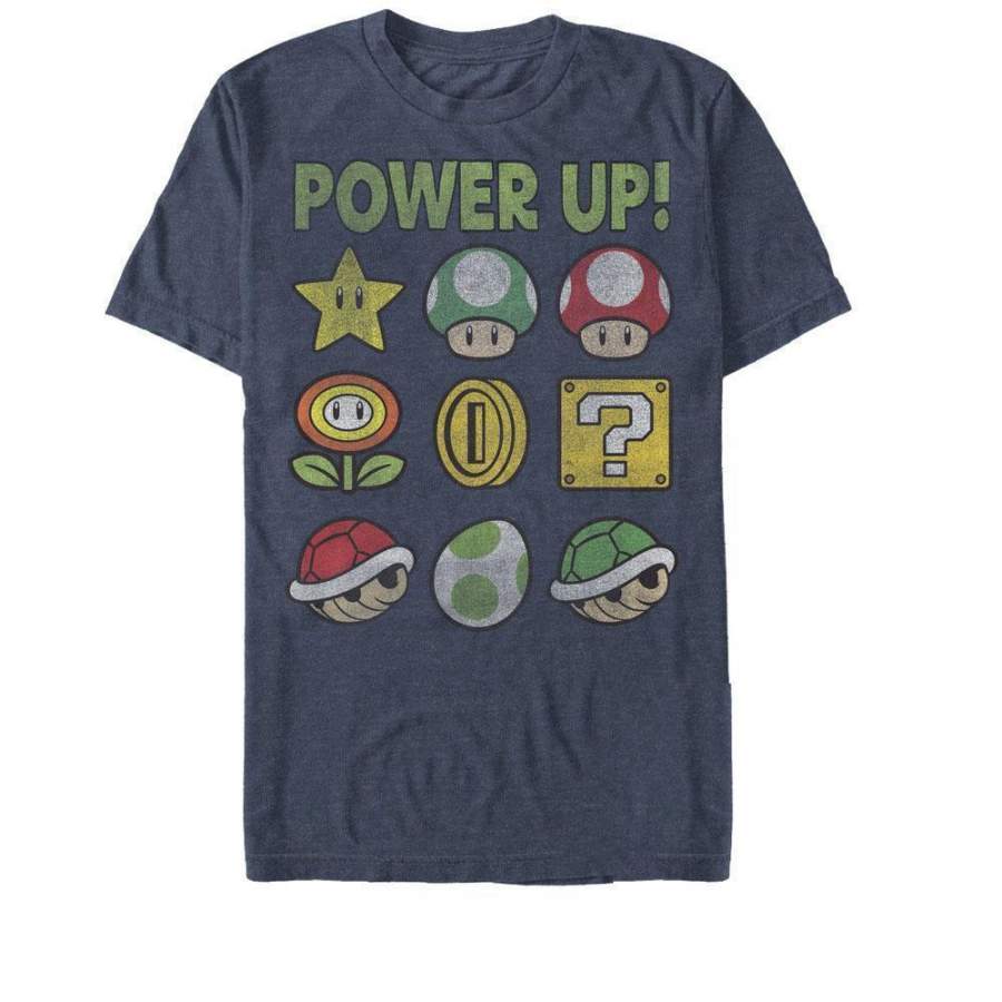 Power-Up Collection - Super Mario Nintendo T-Shirt, Heather Navy ...