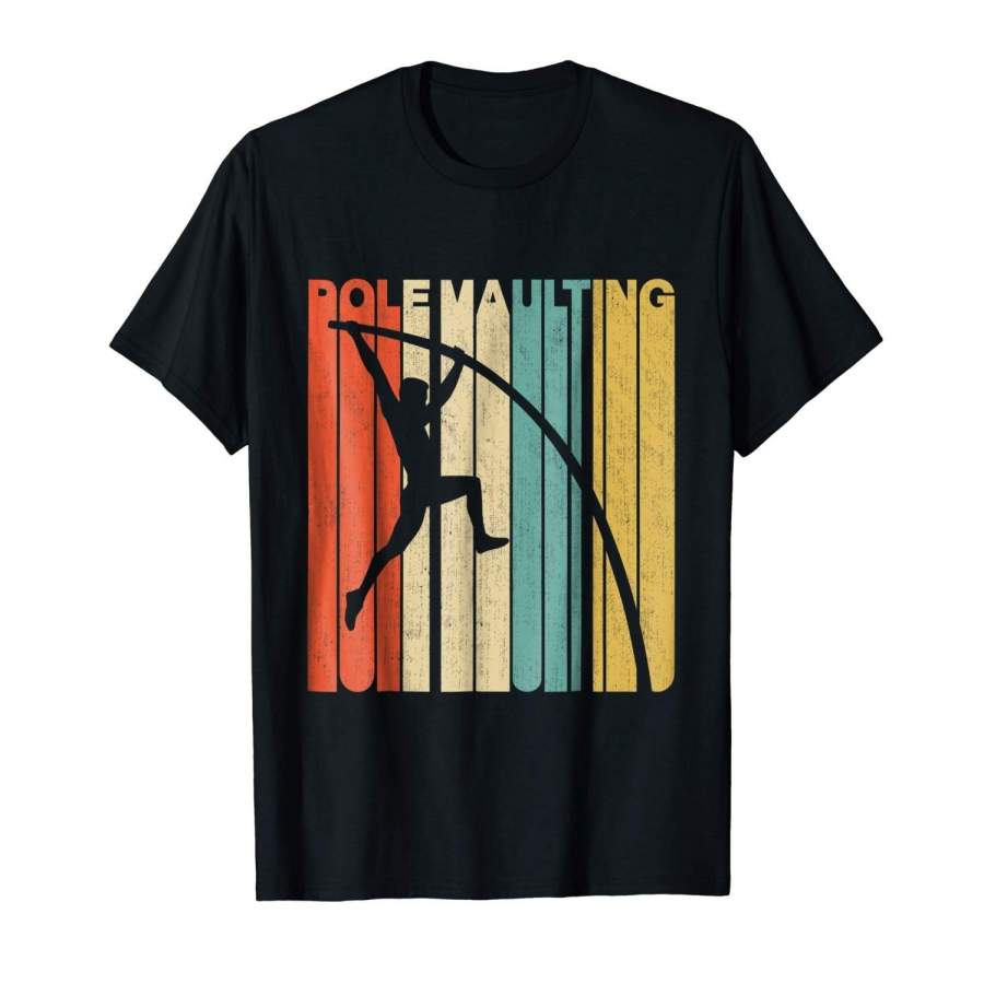 Vintage Retro Pole Vaulting Silhouette T-Shirt Men Short Sleeve T-Shirt