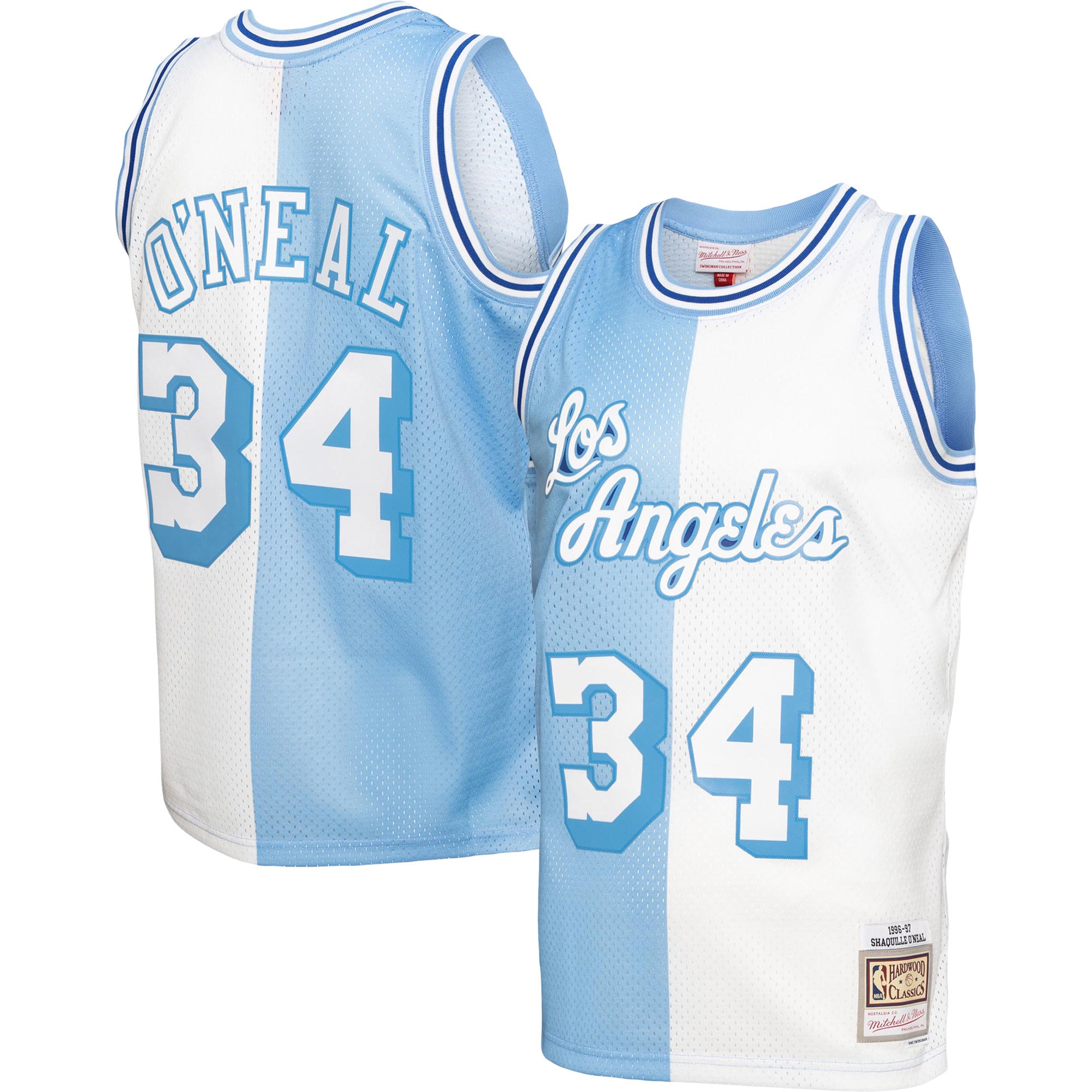 Shaquille O'Neal Los Angeles Lakers Mitchell & Ness Big & Tall Hardwood Classics 1996/97 Split Swingman Jersey – Powder Blue/White