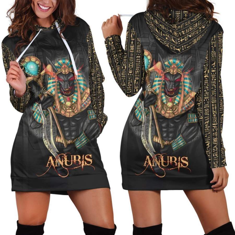 All Over Printed Anubis Hoodie Dress H219B