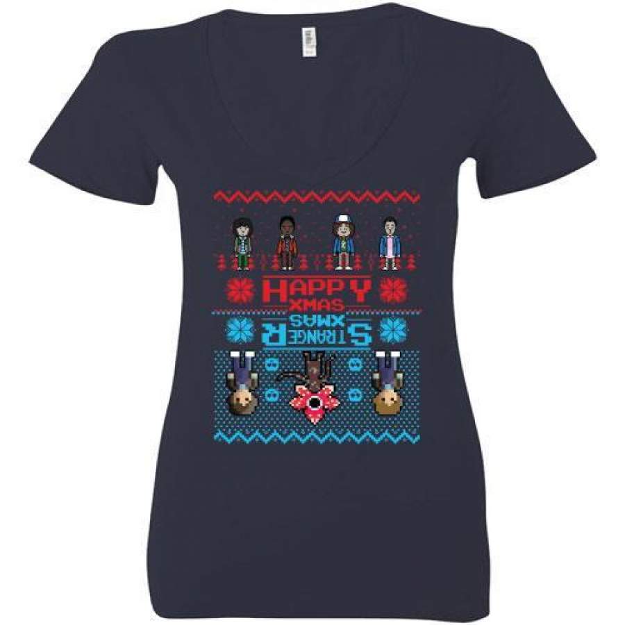 Stranger Xmas Stranger Things Ugly Christmas Ladies Deep V-Neck