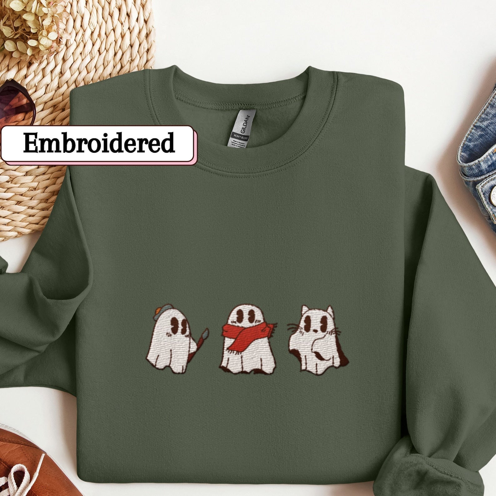 Cute Cat Lover Embroidered Sweatshirt 2D Crewneck Sweatshirt All Over Print Sweatshirt For Women Sweatshirt For Men Sws5205