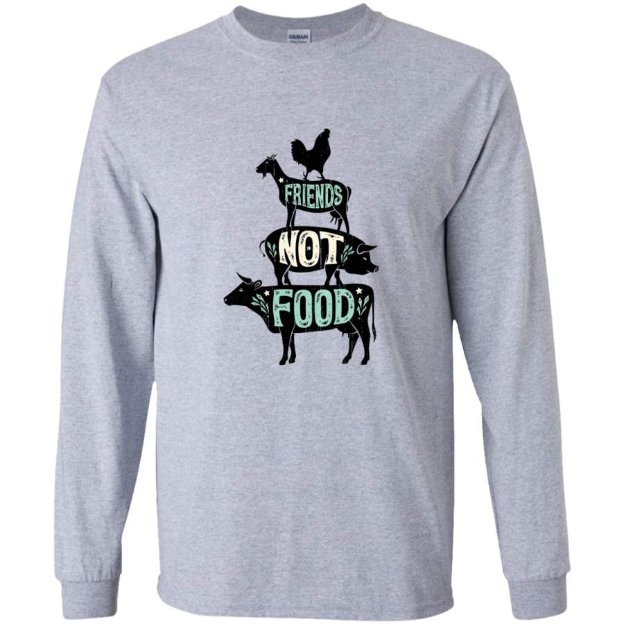 AGR Friends Not Food – Vegan Vegetarian Animal Lovers T-Shirt – Vintage Distressed_2 Long Sleeve T-Shirt