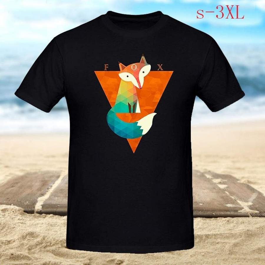 Cute Fox Tact Animal Mens Round Collar Short Sleeve High Quality T-Shirt Black Size S-3XL