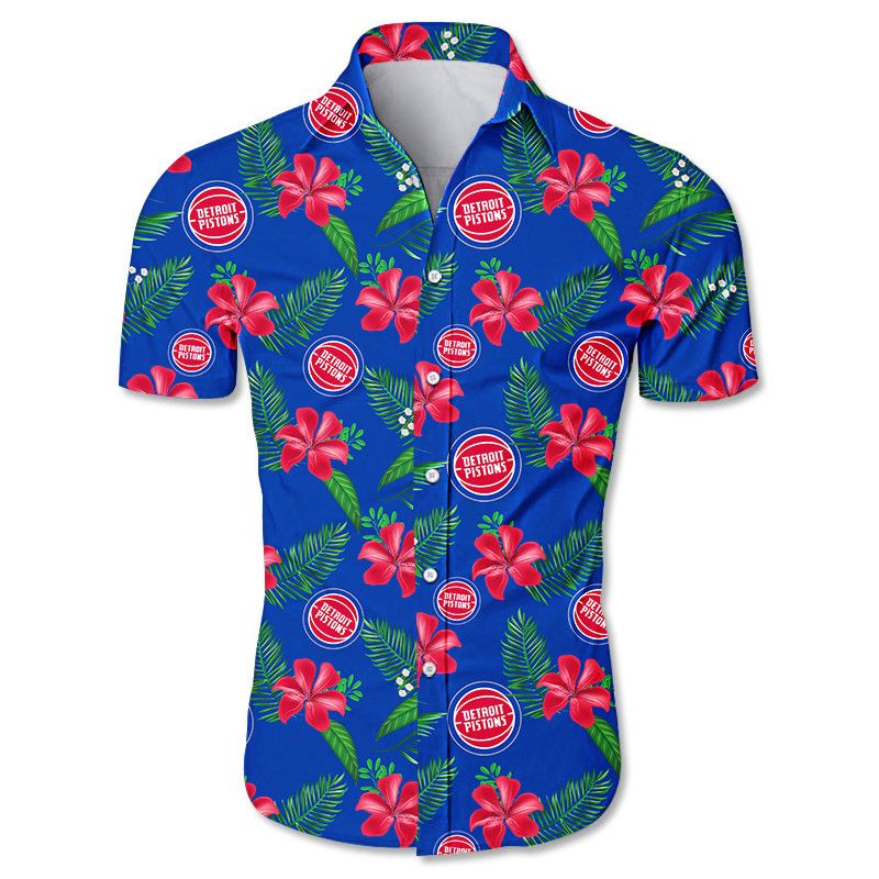 NBA Detroit Pistons Red Tropical Flowers Hawaiian Shirt