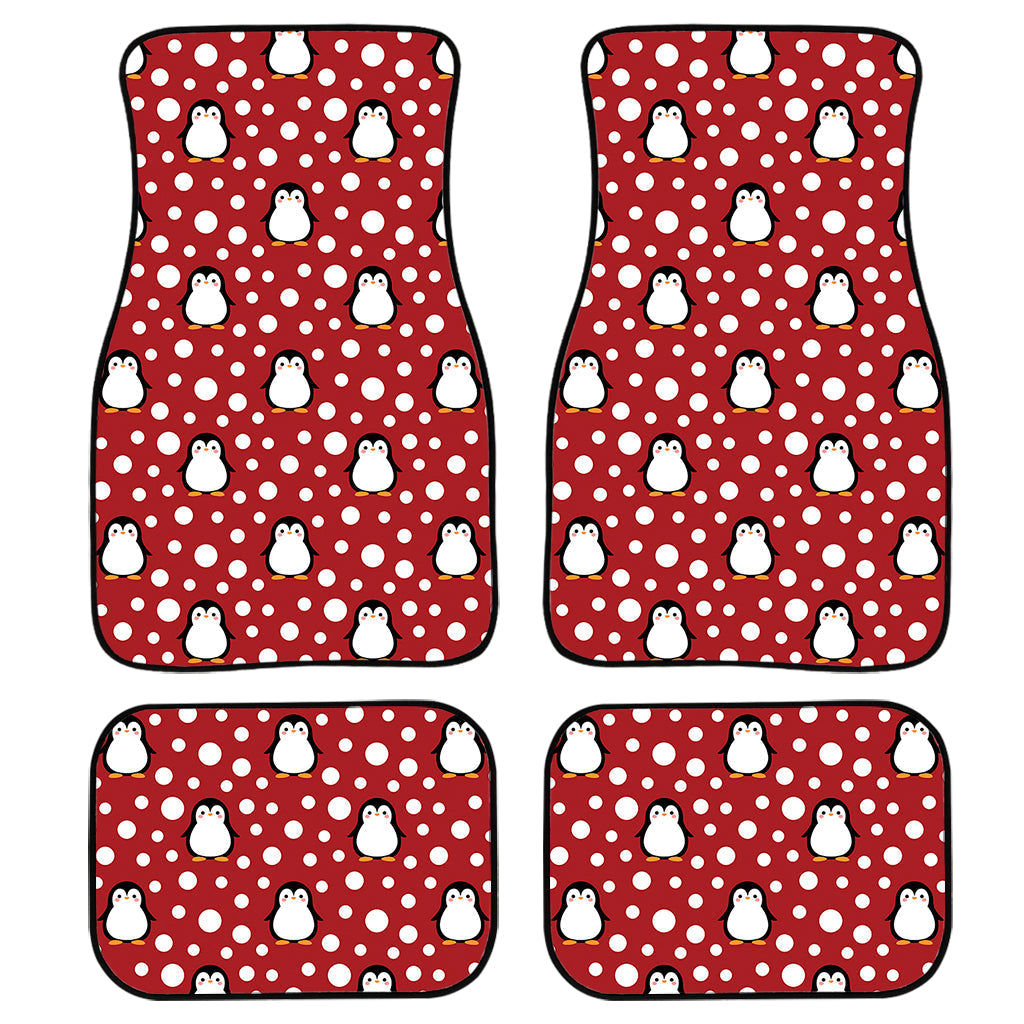 Red Snow Penguin Pattern Print Front And Back Car Floor Mats, Front Car Mat