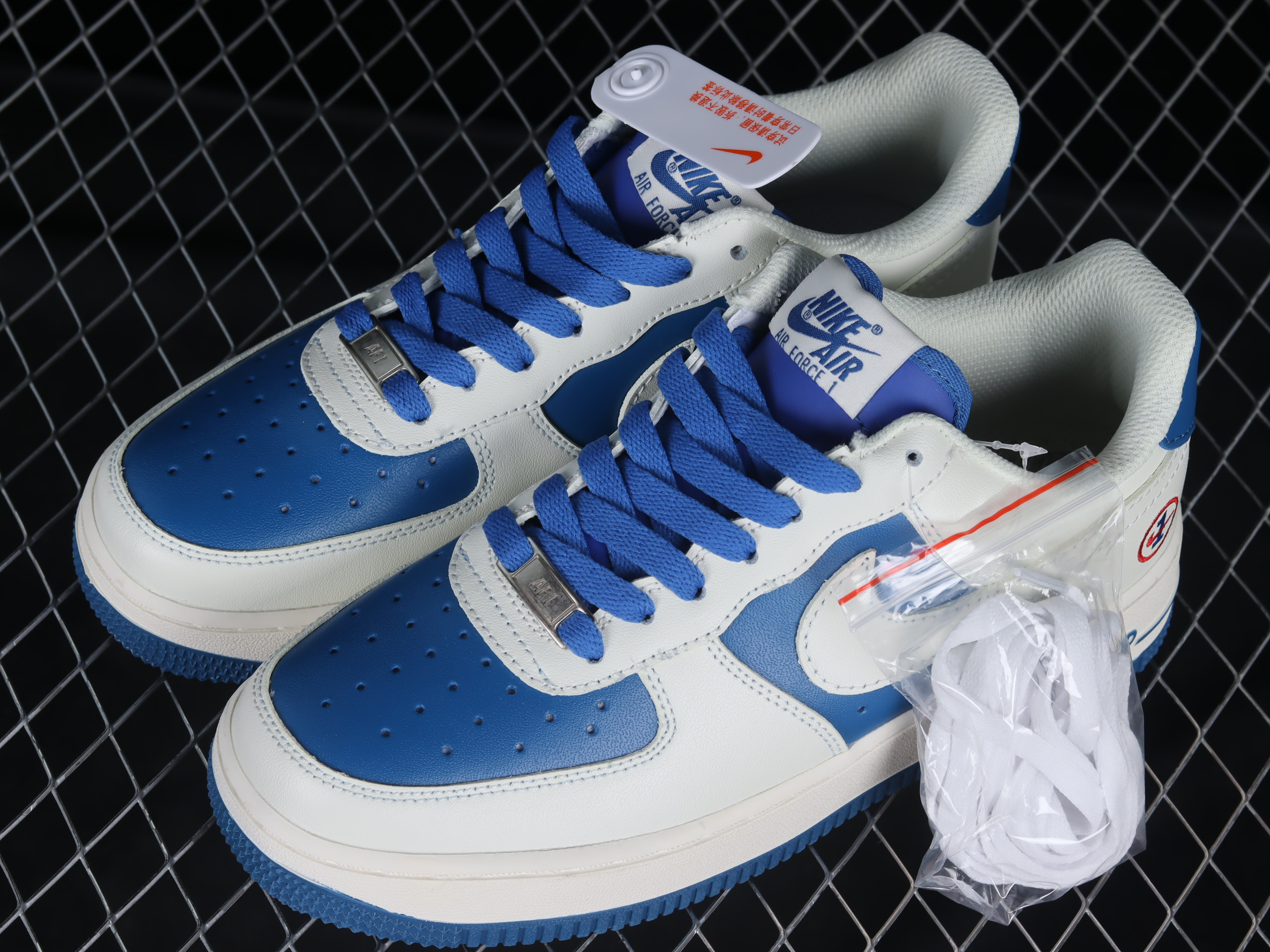 Nike Air Force 1 07 LV8 Beige White Royal Blue Shoes Sneakers SNK945743432