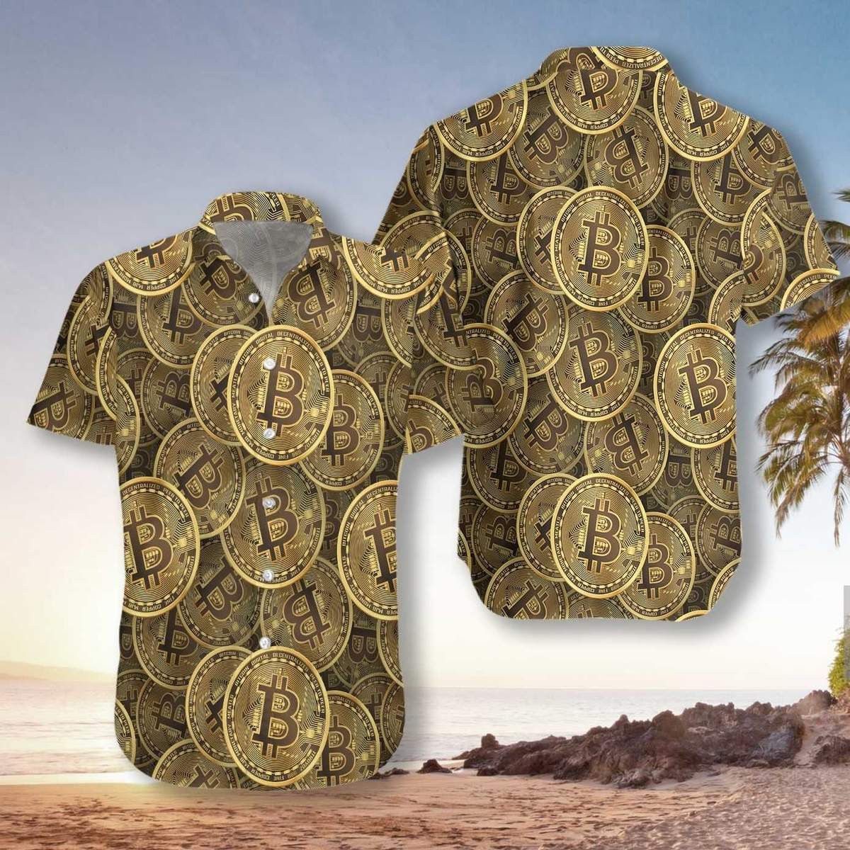 Realistic Seamless Bitcoin Unisex Hawaii Shirt Adult Ha78350