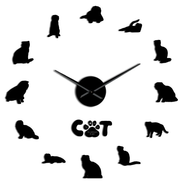 Scottish Fold Cat Breed Oversized 3D Diy Acrylic Wall Clock Lazy Cat Home Decor Wall Clock A57