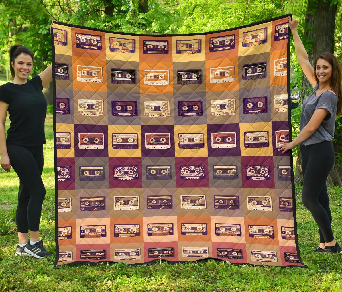 Vintage Cassette In Square Patterns Blanket