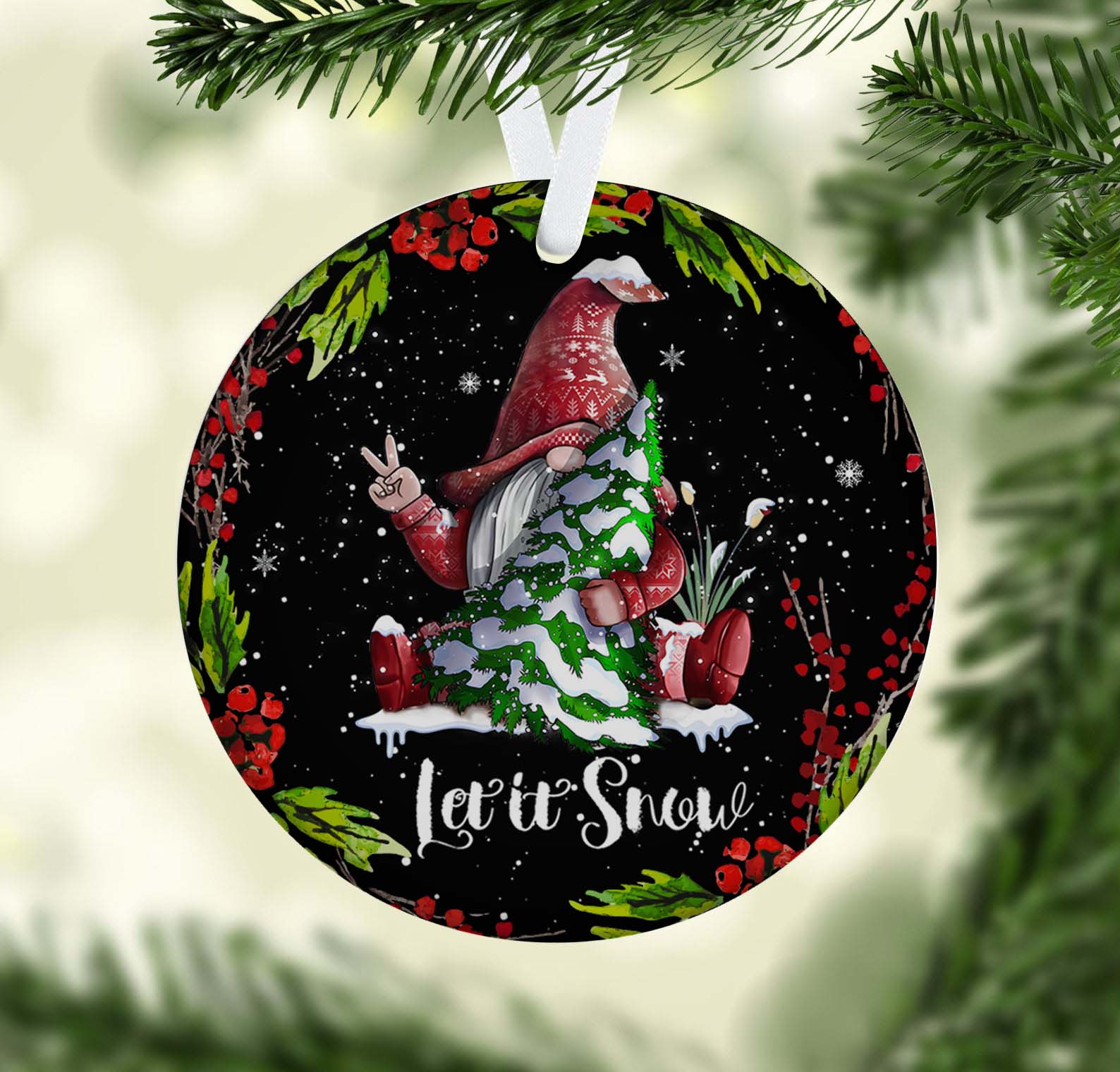 Santa Claus Let It Snow Ceramic Ornament Christmas Ornament Christmas Gift Ideas Circle Ornament