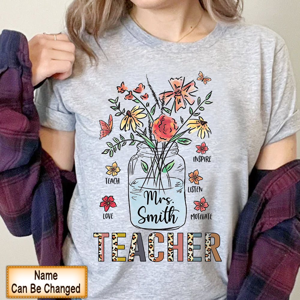 Personalized Shirt Teach Love Inspire Listen Motivate Flower Retro Teacher For Teacher Hk10 Trhn