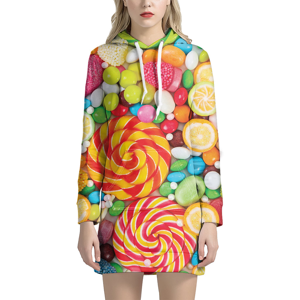 Colorful Lollipop And Candy Print Women’S Pullover Hoodie Dress