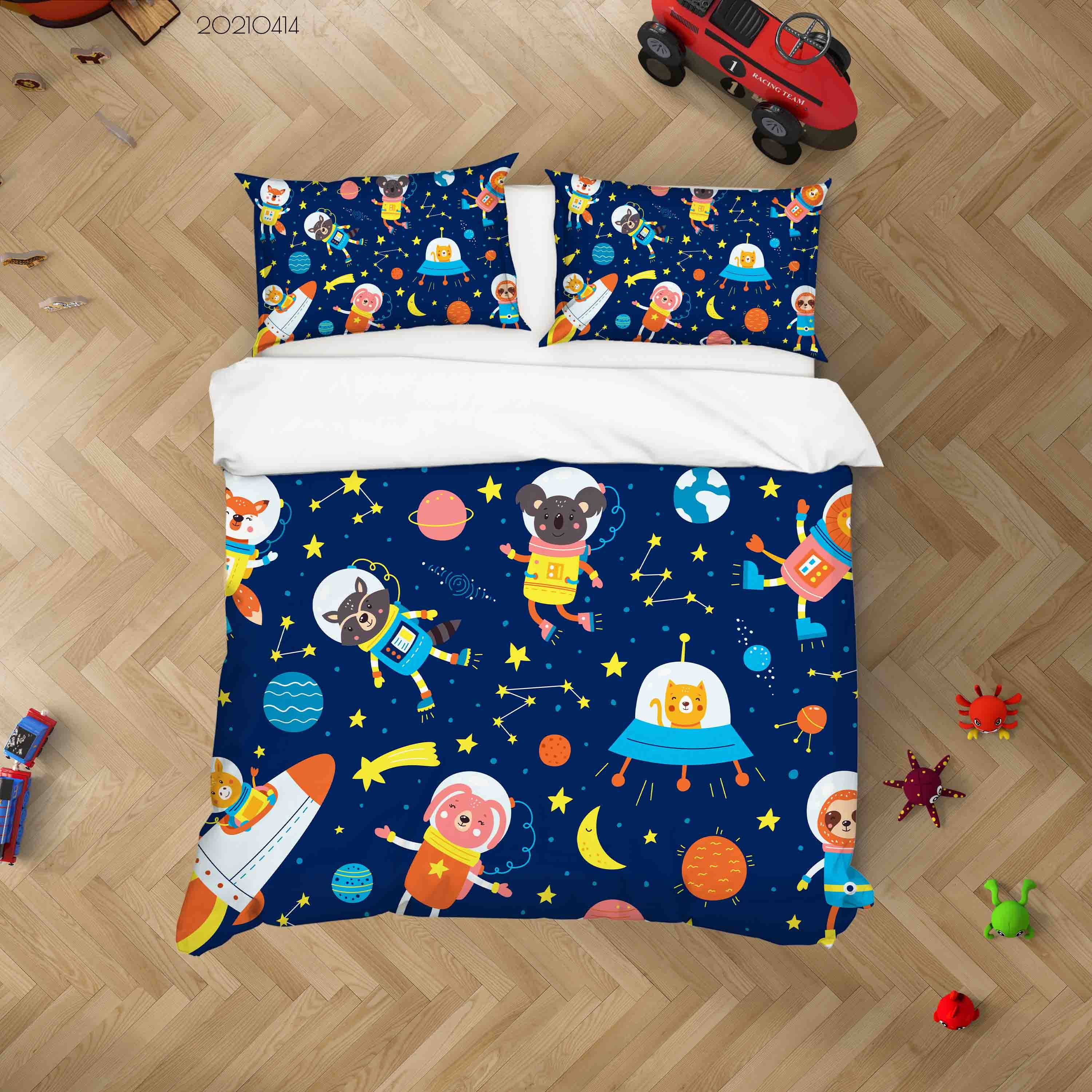 3D Cartoon Space Animal Astronaut Rocket Quilt Cover Set Bedding Set Duvet Cover Pillowcases 48