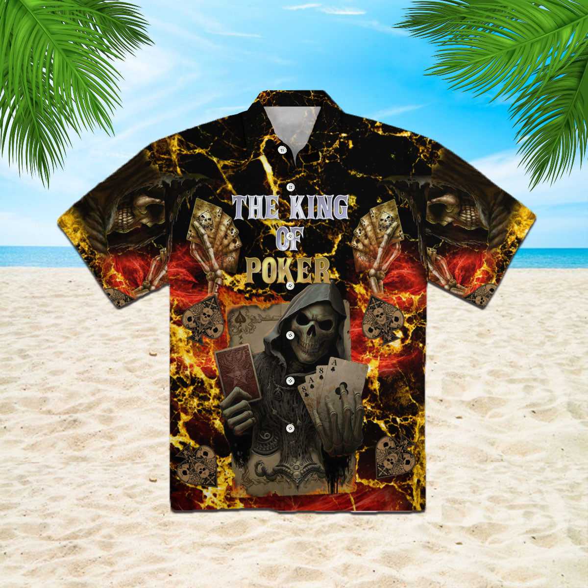 Oragontee Skeleton Skull Let Play Poker Halloween Hawaiian Shirt | For Men & Women | Adult | Wt1225