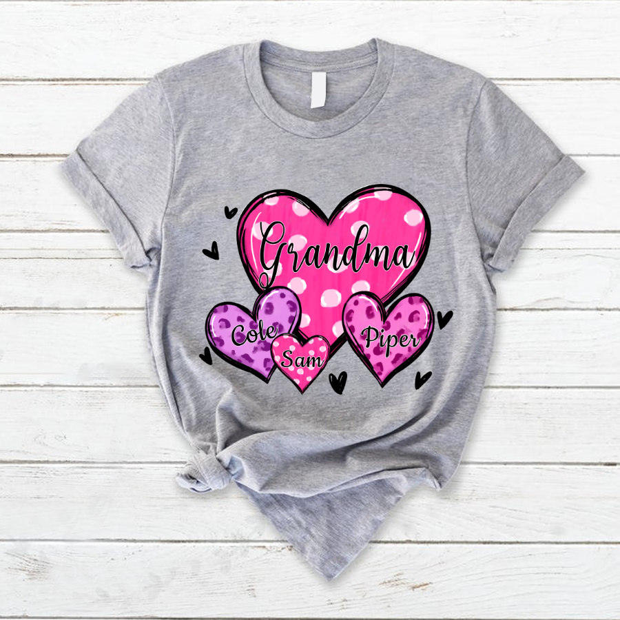 Grandma Hearts With Grandkids Leopard T-Shirt