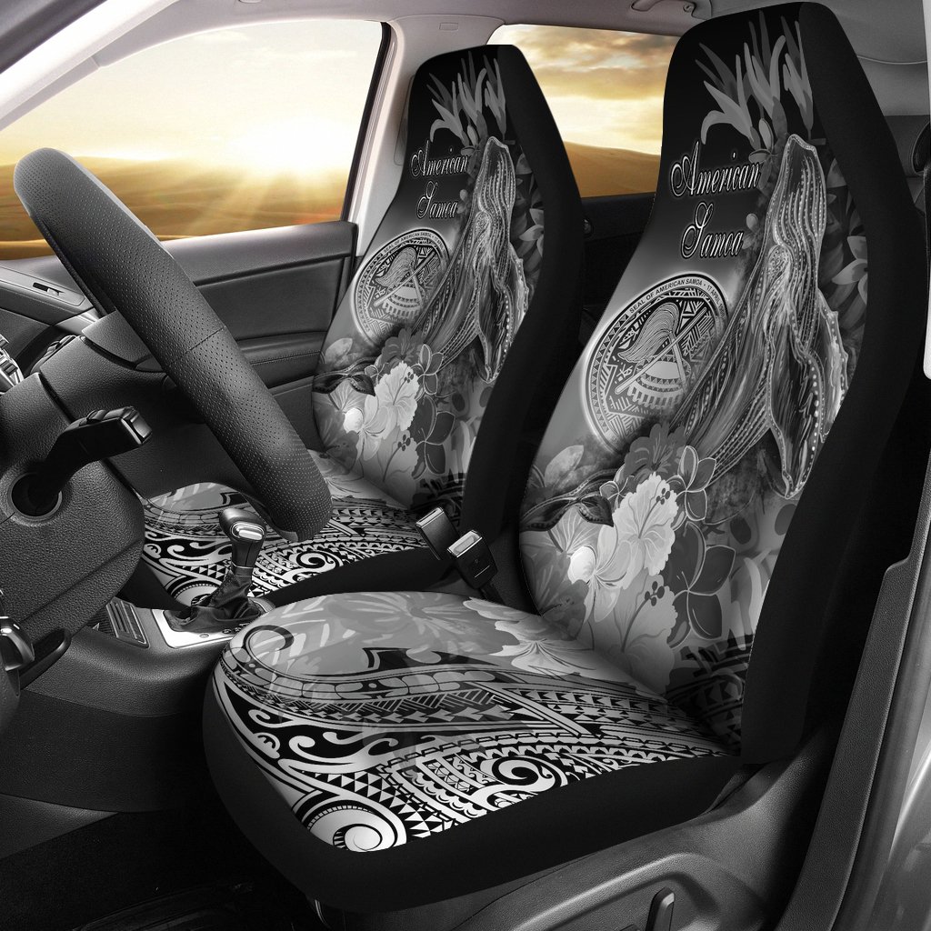 American Samoa Polynesian Car Seat Covers – Humpback Whale with Tropical Flowers (White)- BN18