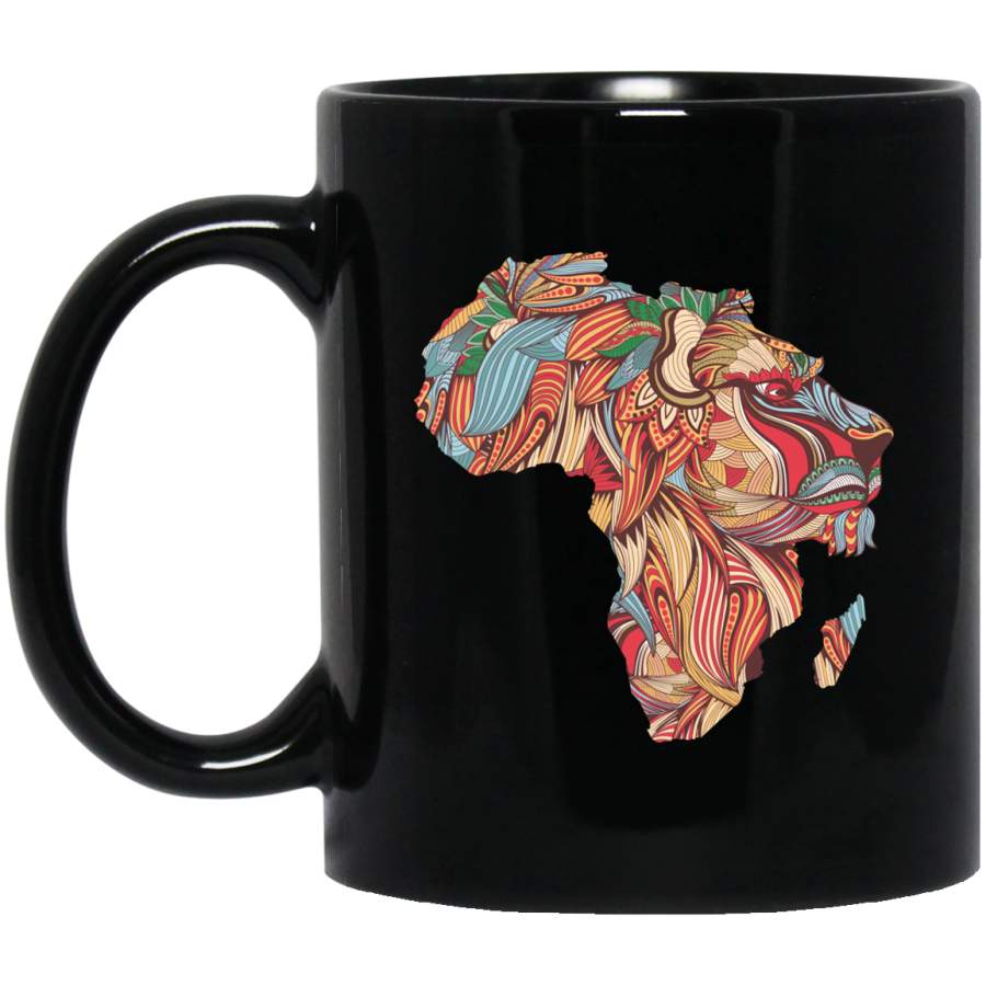 African American Coffee Mug Africa Lion Map African Pride Traditional Ethnic Pattern 11oz – 15oz Black Mug