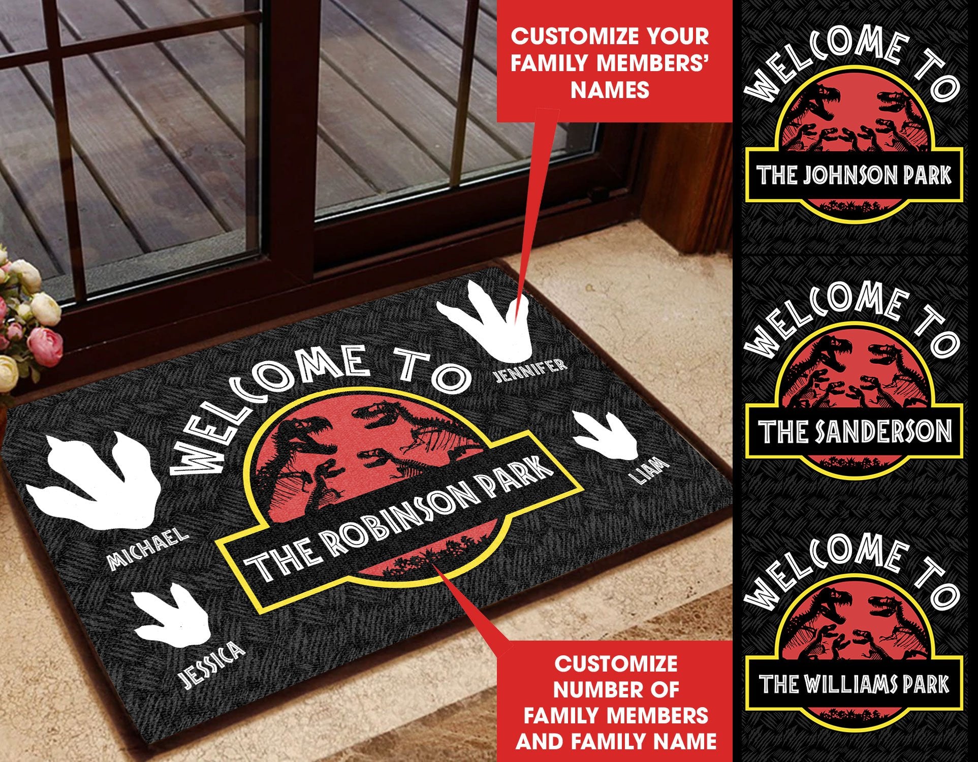 Welcome To Personalized Jurassic Park Dinosaur All Over Printing Doormat Pre1861