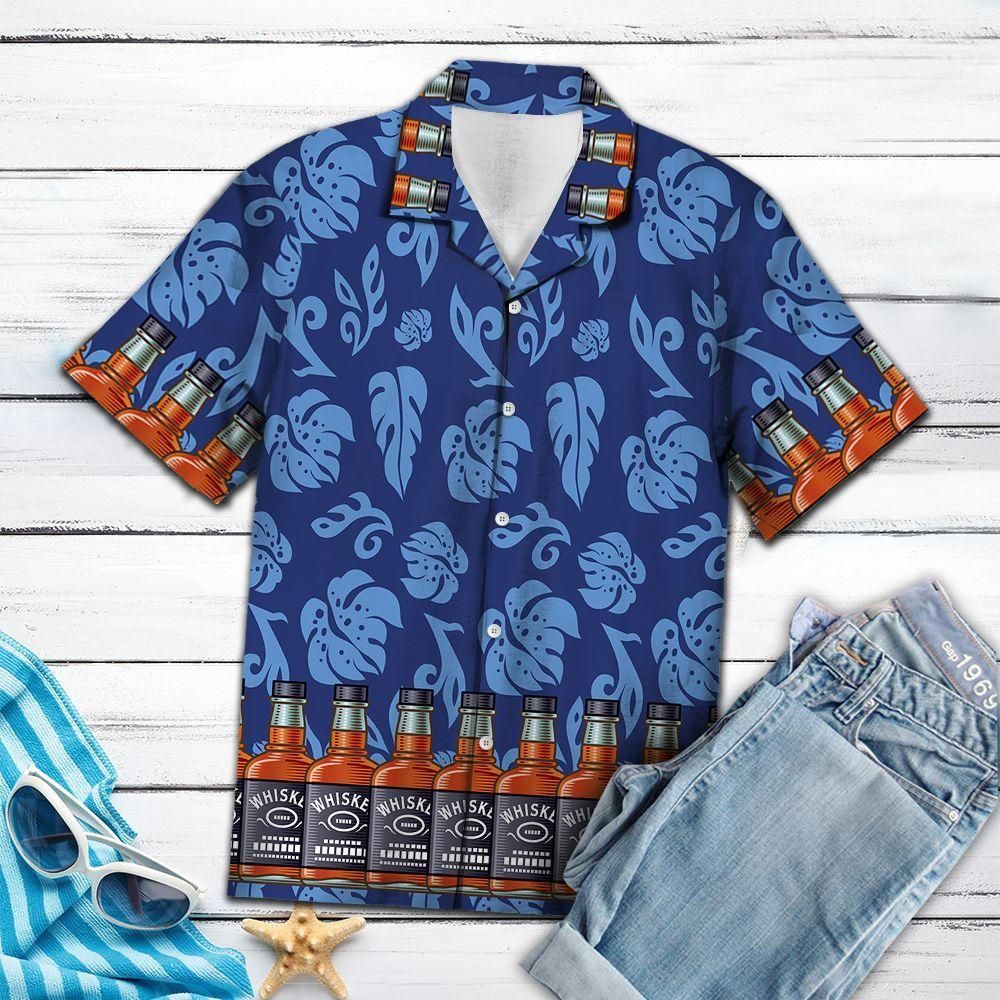 Whisky Palm Leaves Aloha Hawaiian Shirt Colorful Short Sleeve Summer Beach Casual Shirt For Men And Women