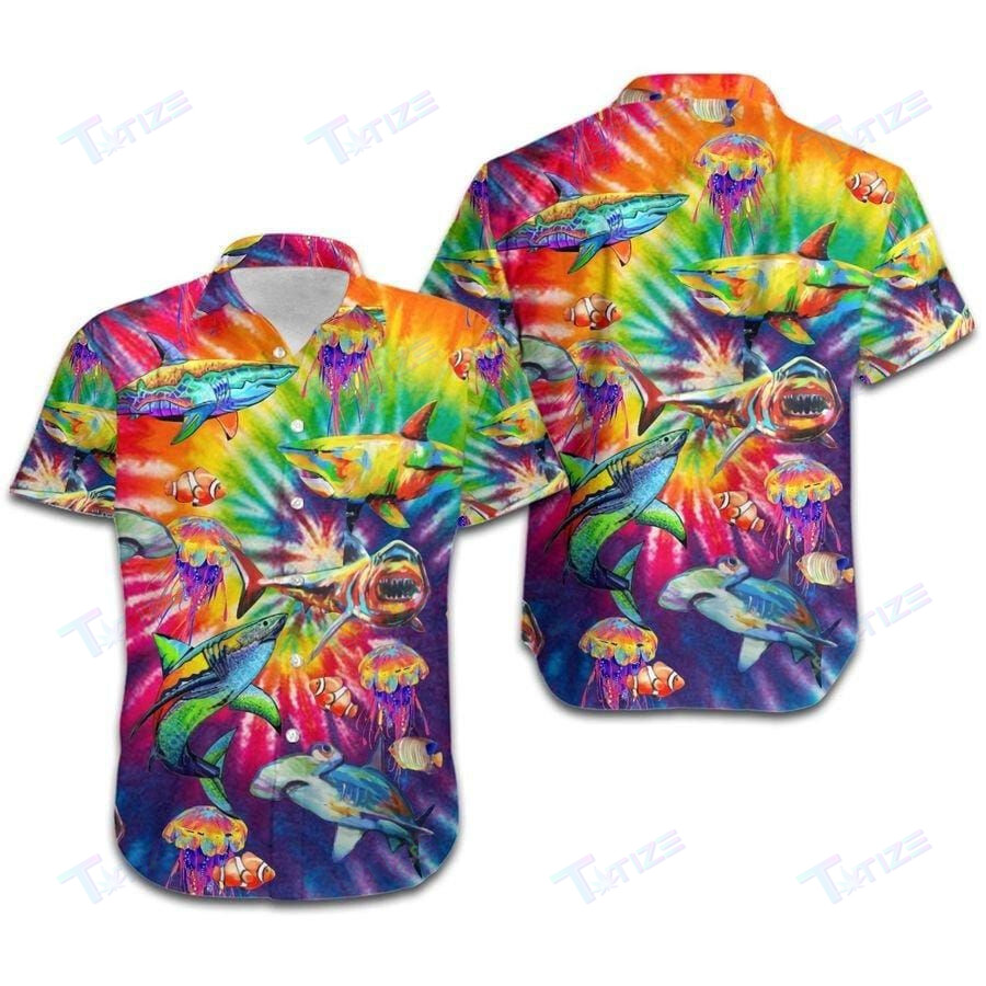 Hawaii Aloha Shirts Lgbt Sharks Rainbow Tie Dye All Over Printed Hawaii Shirt Size S Ha64129