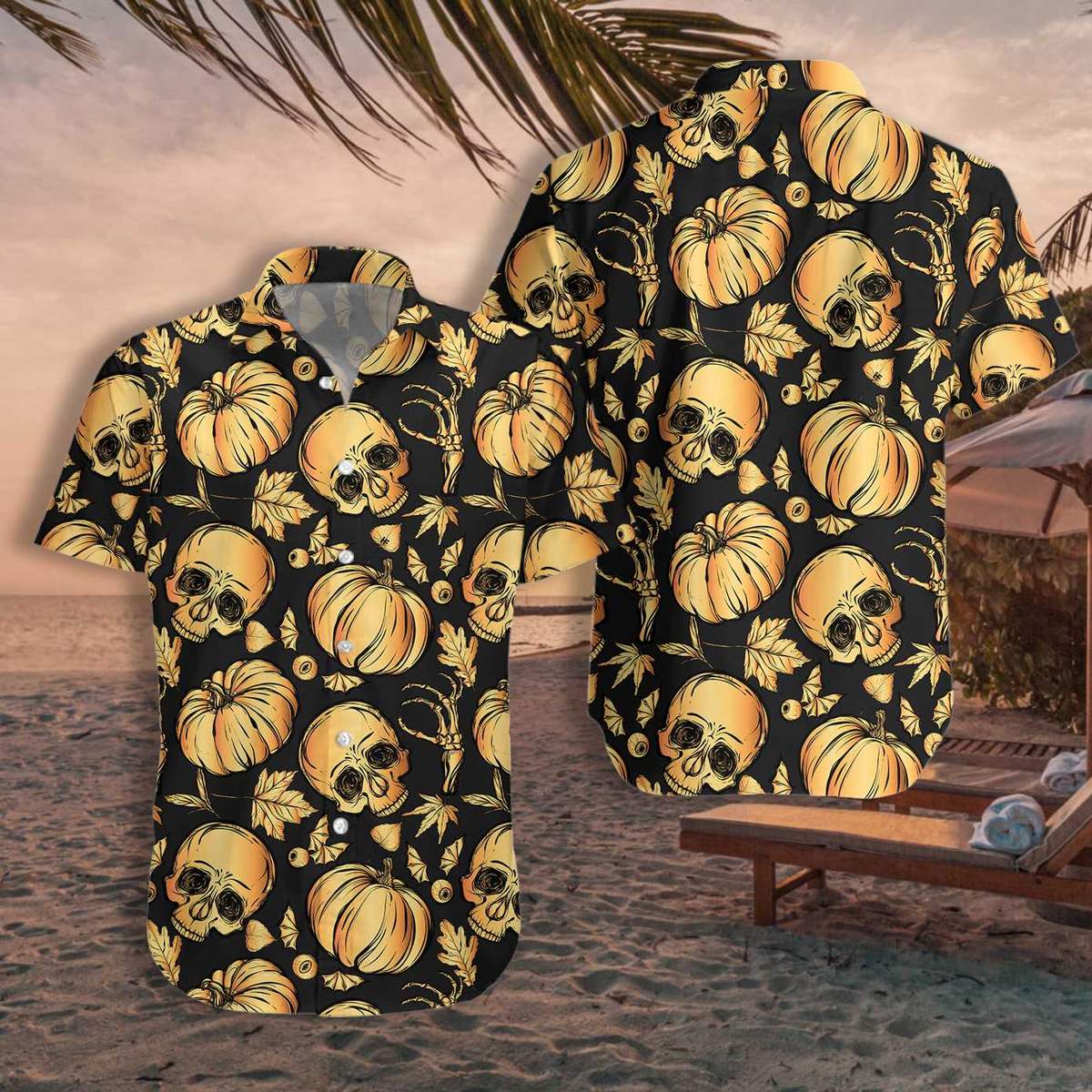 Pumpkin Skull Halloween Hawaii Funny Shirt Ha45307