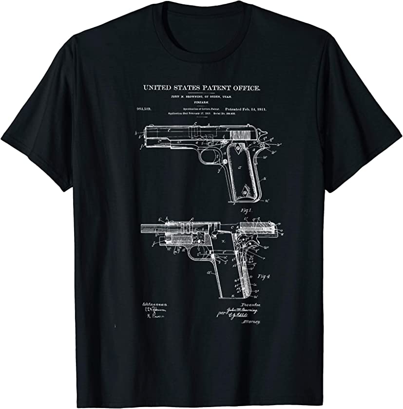 1911 Retro Vintage Handgun Diagram Blueprint Pistol 45ACP T-Shirt