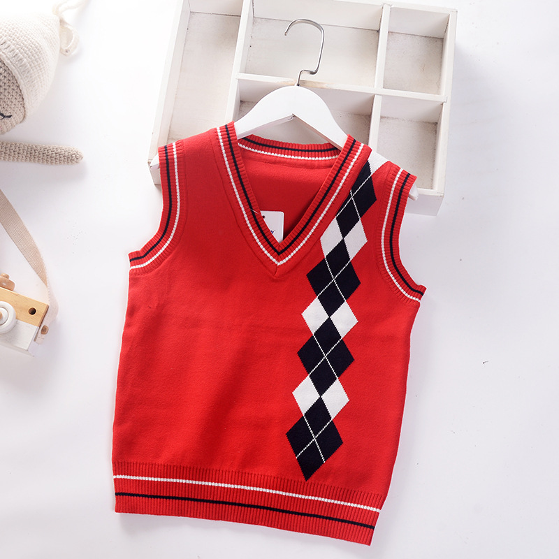 4-12y Plaid Sweater Tand for Boy Kids Spring Autumn Sweater 2022 V Neck Knit Fall Preppy British Style Vest Knitwear Clothes alx