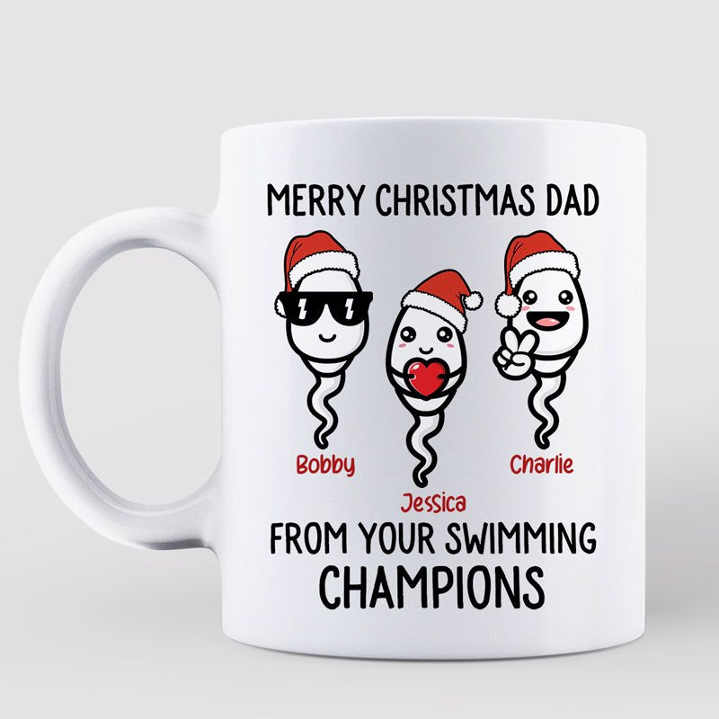 Merry Christmas Dad Swimming Champion Personalized Mug