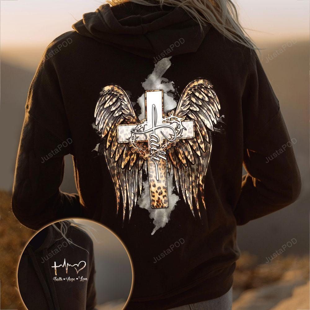 Faith Cross Wing Leopard mother day gift Hoodie 3D