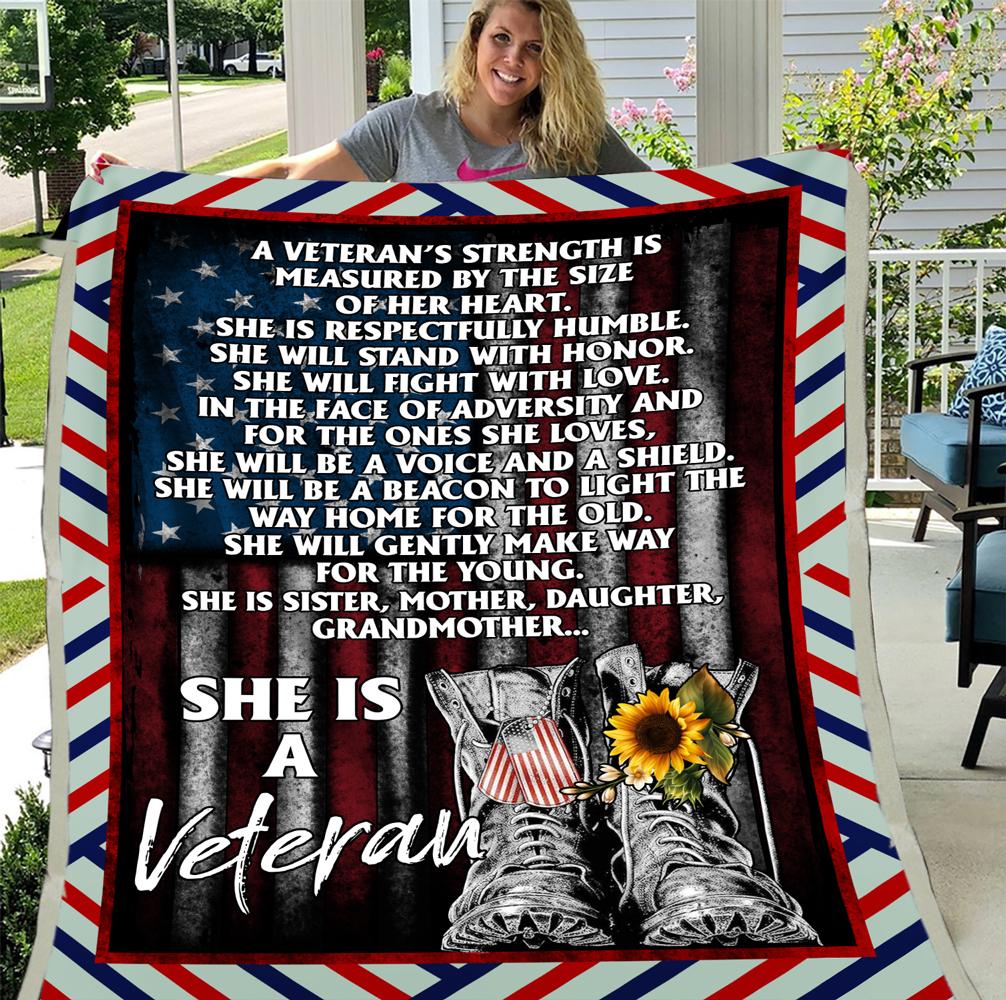 Us Female Veteran Gift, Veteran’S Day Gift, Army Female Veteran Fleece Blanket