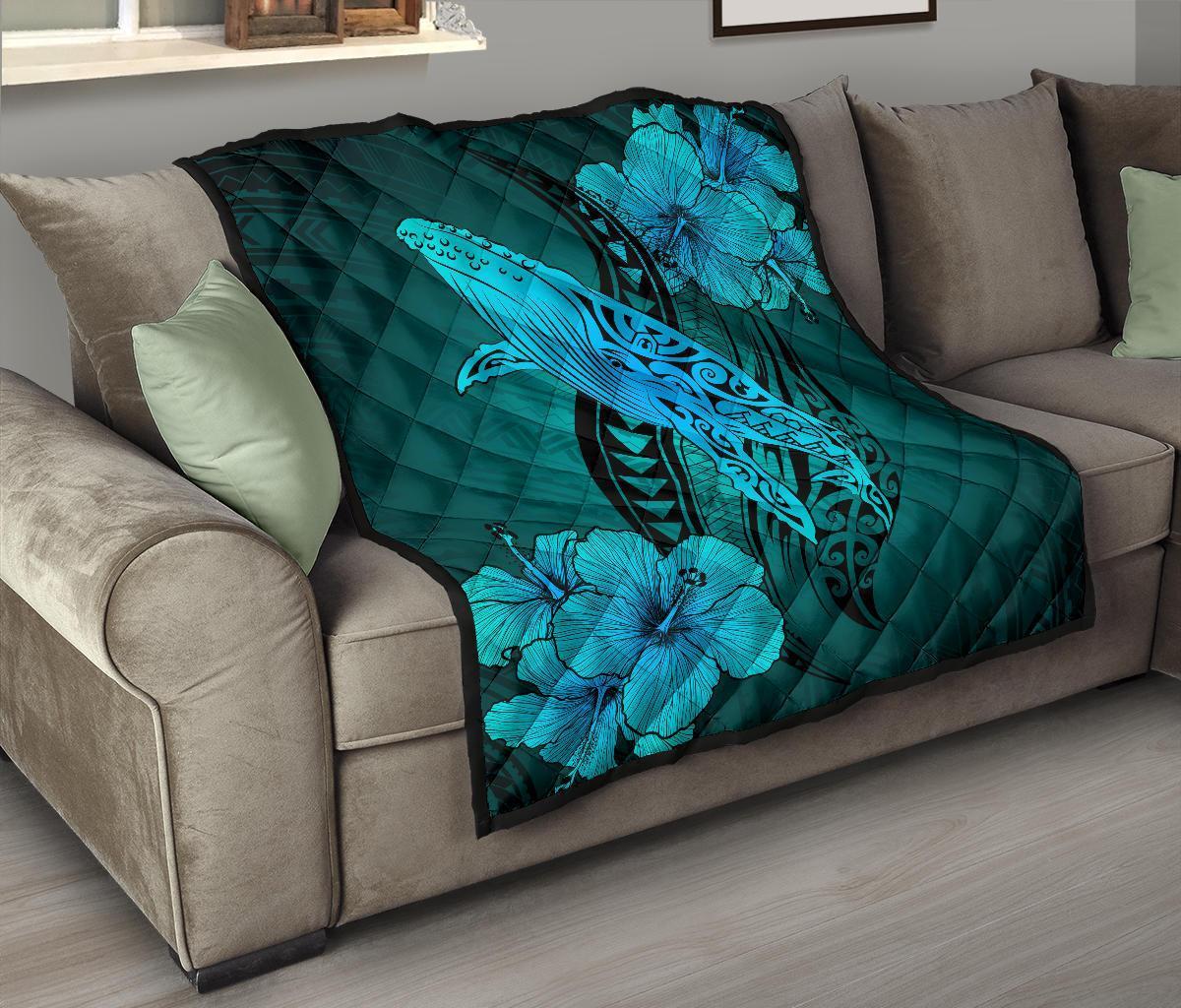 Hawaii Whale Swim Poly Turquoise Premium Quilt – AH J9