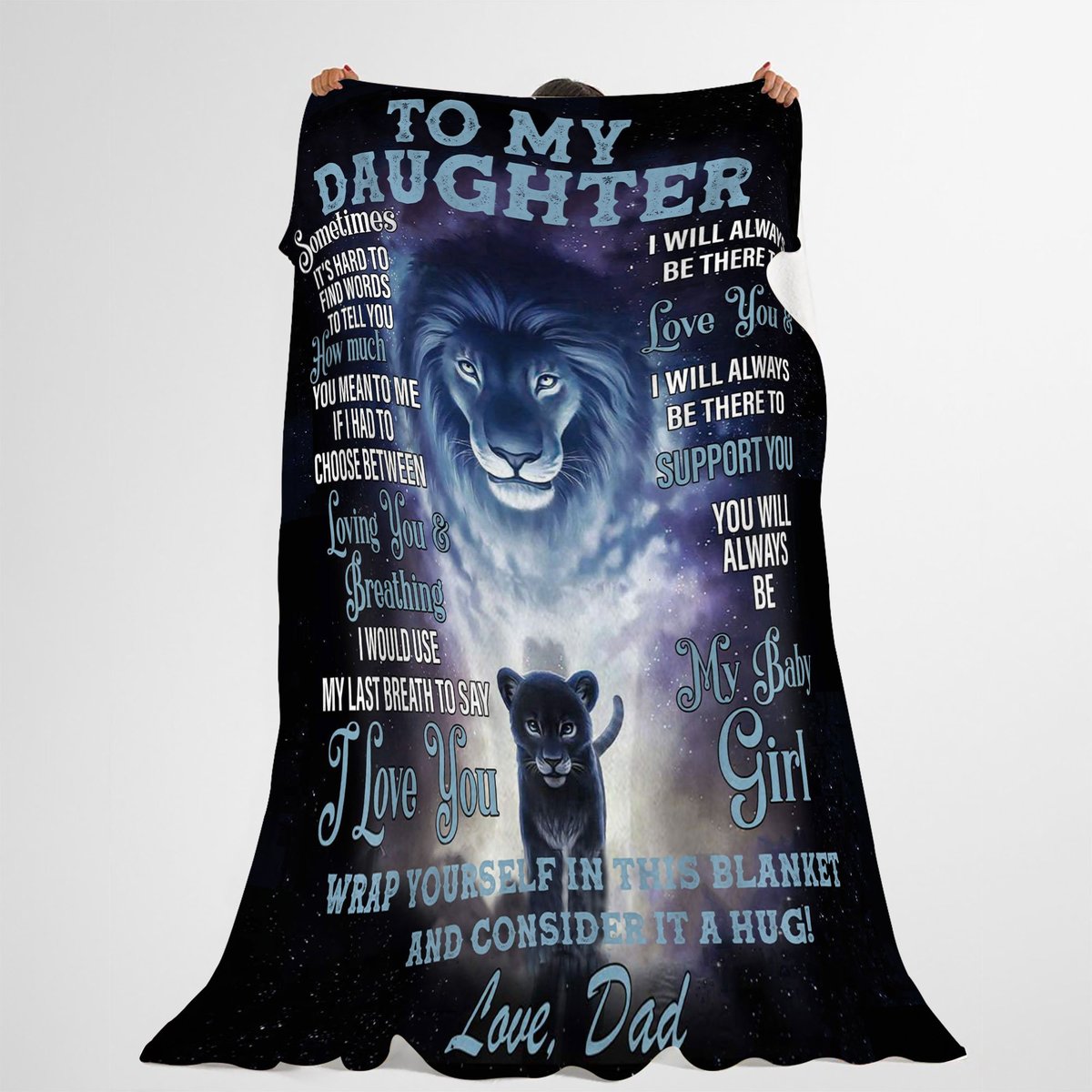 To My Daughter Lion Dad Fleece Blanket Gift For Daughter, Sherpa Blanket, Custom Blankets, Blanket Sofa Bed