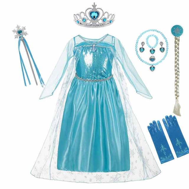 2 3 4 6 8 10 Years Dress for Girls Film Frozen Costume Princess Elsa Sequined Kids Carnival Snow Queen Anime Cosplay Outfit Froc alx