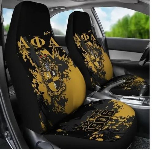 Alpha Phi Alpha 1906 Crest Black And Old Gold Splatter Car Seat Covers