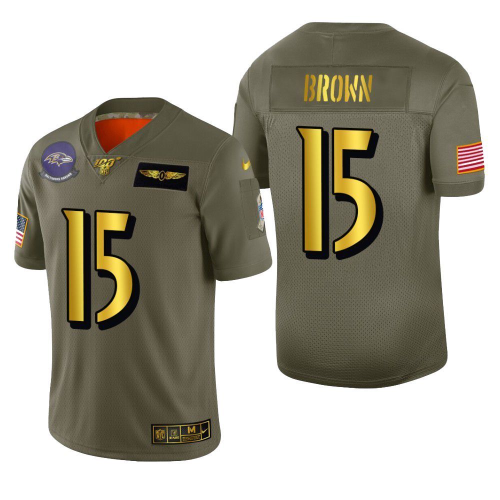 Baltimore Ravens Marquise Brown 2019 Salute To Service NFL 100 Mens Jersey Metallic