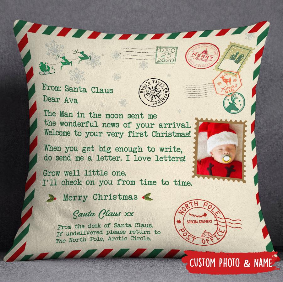 Personalized Gift For New Mommy Daddy Baby’S First Christmas Santa Letter Pillow