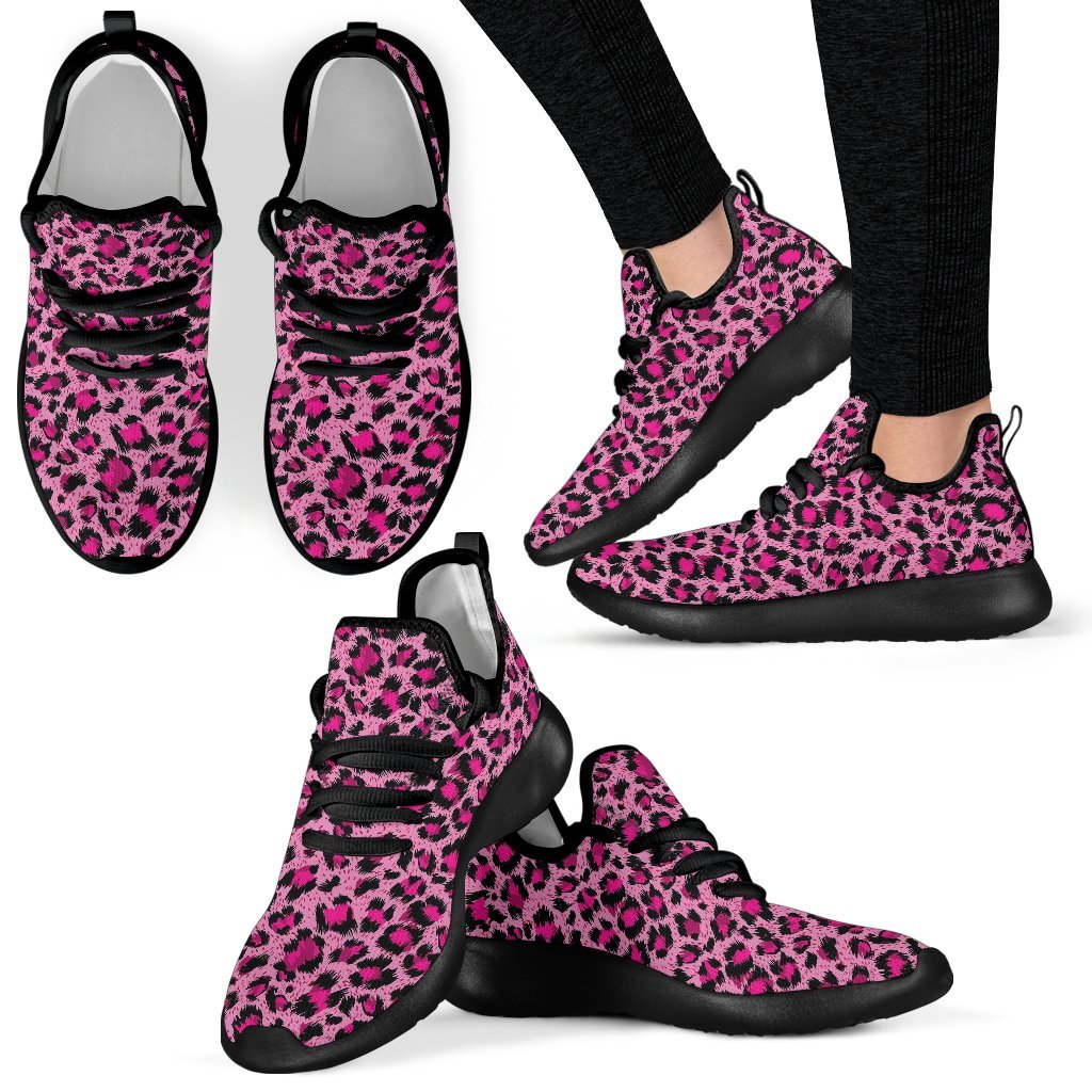 Pink Cheetah Leopard Pattern Print Men Women Knit Sneaker