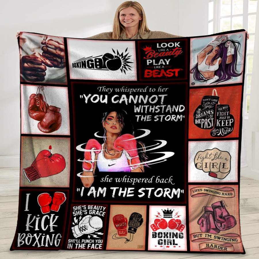 Dadacorn™ They Whispered To Her You Cannot Withstand The Storm Boxing Girl Ultra Soft Cozy Plush Fleece Blanket