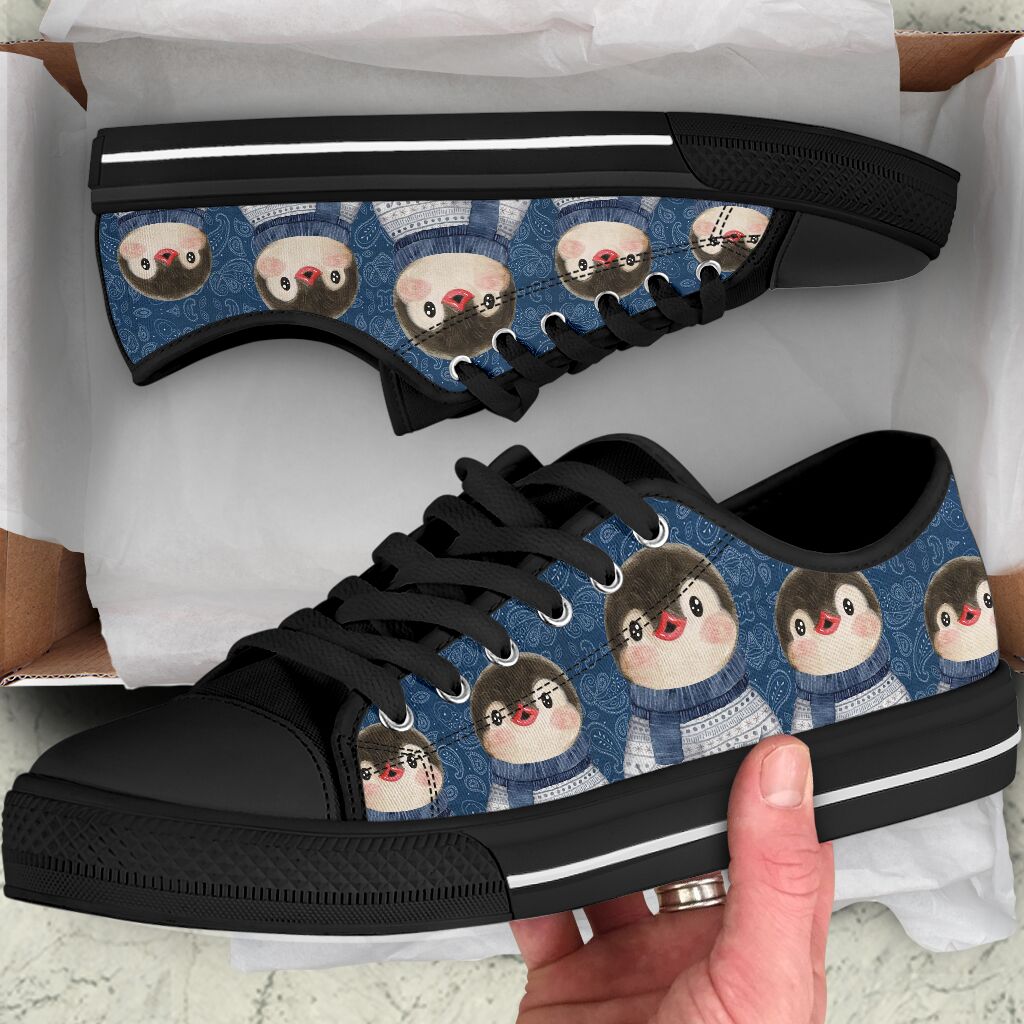 Penguin Lovely Crew Low Top Personalized Shoes Custom Name, Text For Women, Men