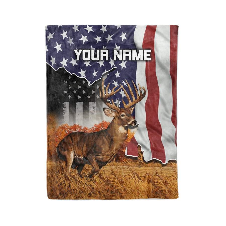 American Flag White-tailed Deer Hunting Custom 3D Printed Soft Warm Fleece Blanket for Hunting lovers – IPH2340