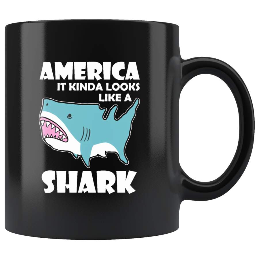 America It Kinda Looks Like A Shark Black Coffee Mug