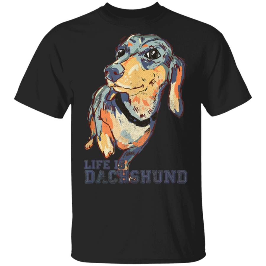 Vintage Retro Life Is Dachshund Dog Distressed Funny Gift TShirt