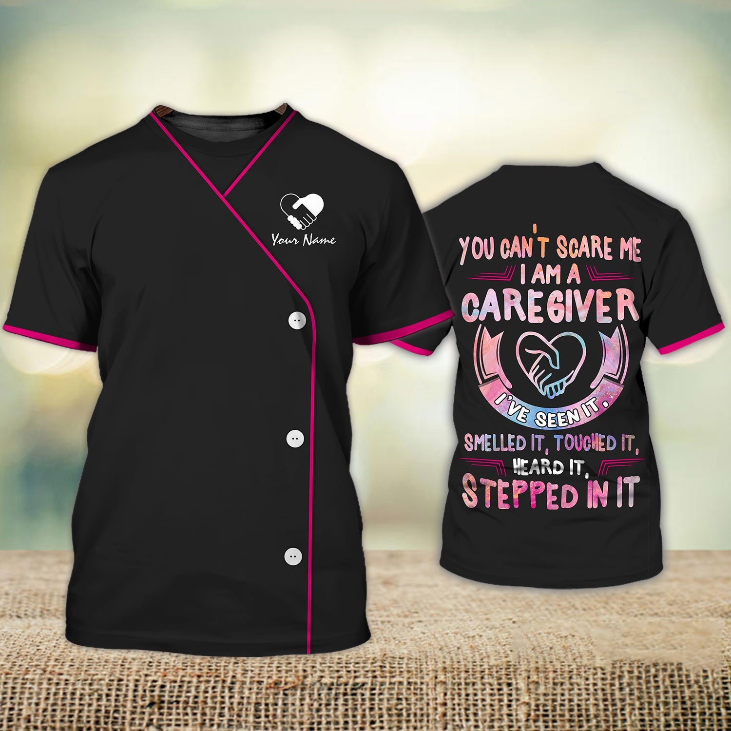 Custom 3D Caregiver Shirt Men Women You Can’T Scare Me Caregiver Home Care Caregiver Uniform Heart