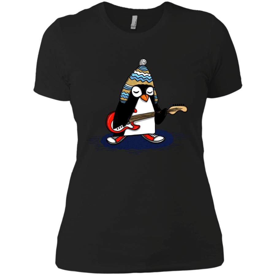 Penguin Playing Guitar – Womens – Tshirt – Small to 3XL