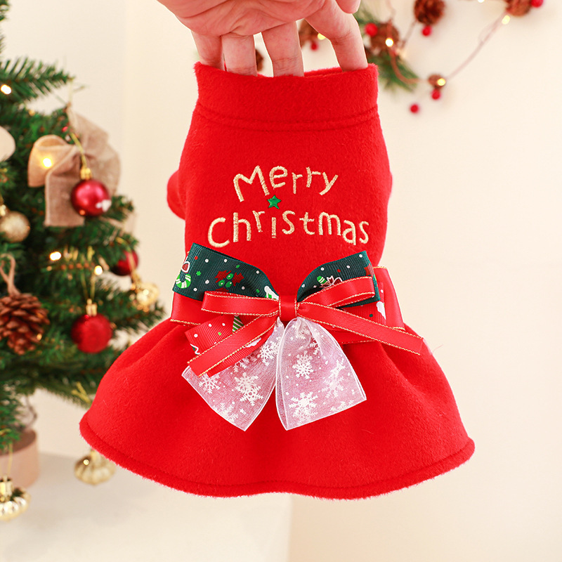 Puppy Clothes Autumn Winter Dress Wool Christmas Skirt Cute Small Dog Holiday Suit Cat Warm Suit Yorkshire Chihuahua Bulldog alx