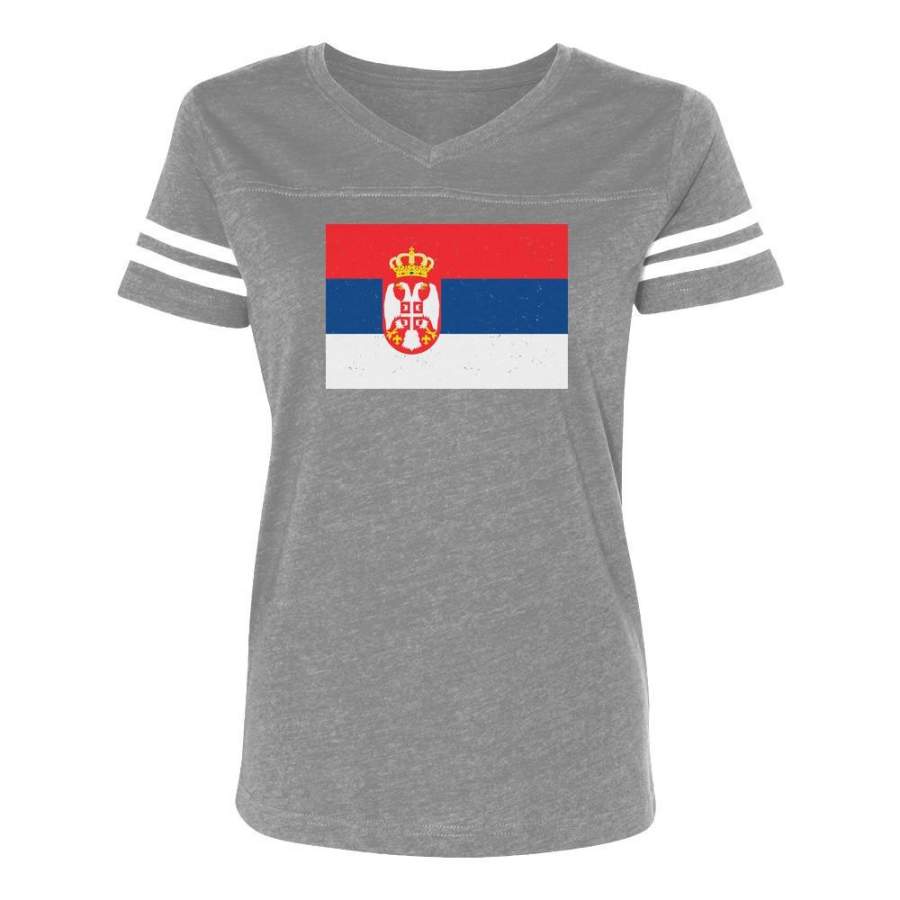 Vintage Serbia Flag Women Football Jersey T-Shirt